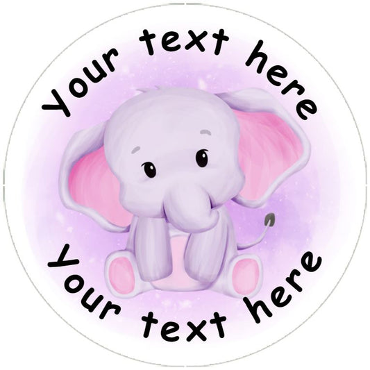 144 Pink Elephants Personalised 30mm Reward Stickers for School Teachers, Nursery, Baby Showers