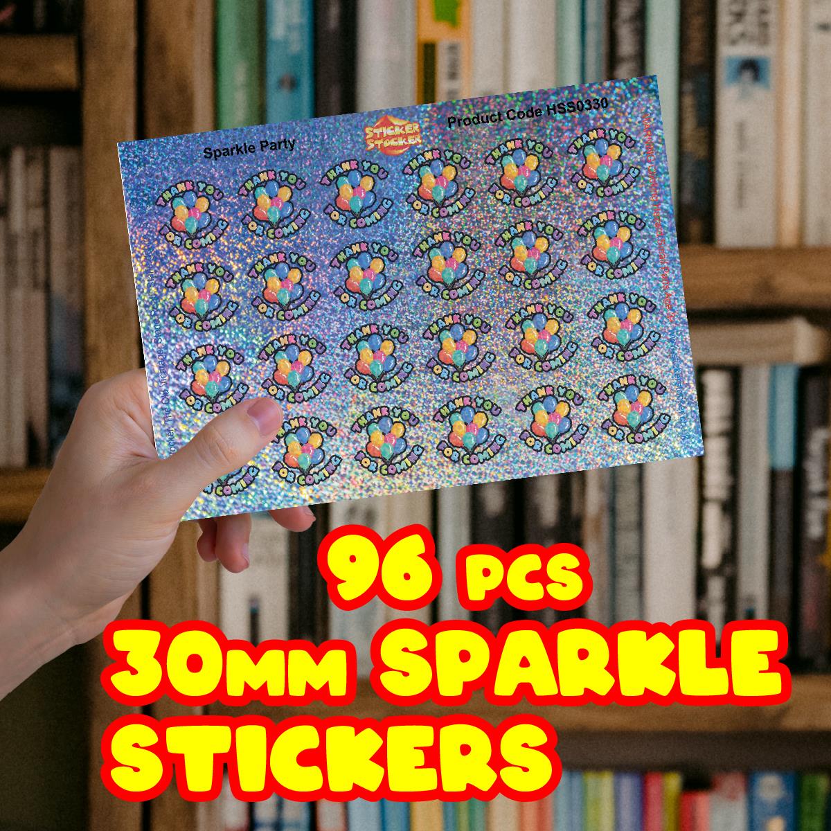 96 Sparkle Party Birthday Stickers 30mm + 60 Free Sparkle Smiles Reward Stickers for Teachers, Parents and Schools
