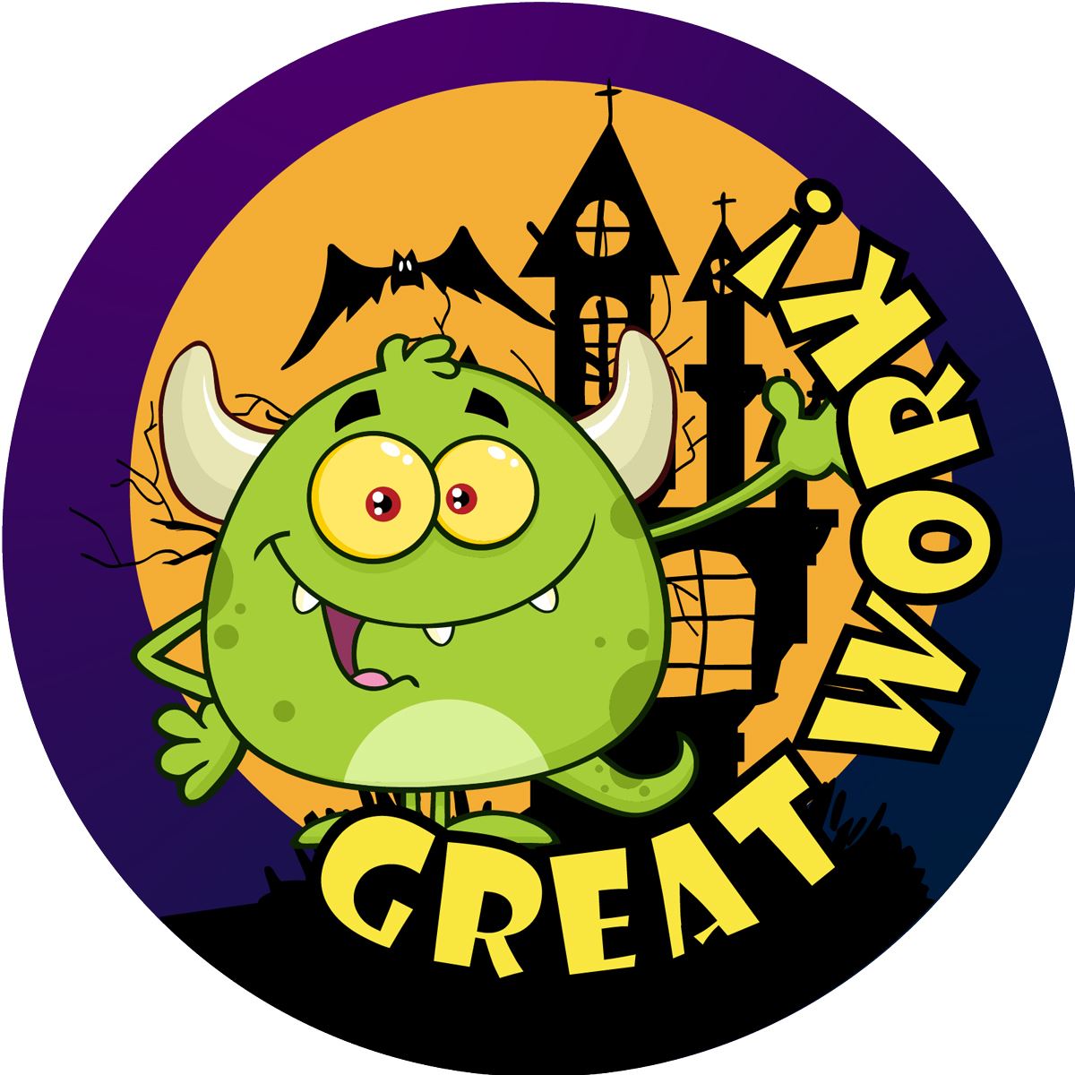 144 Halloween Praise Words (Pack 1) 30mm Round Children's Reward Stickers for Teachers or Parents