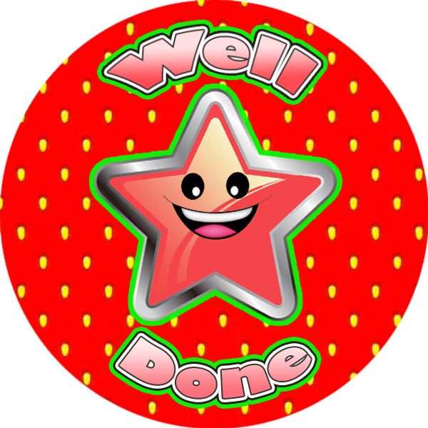 120 Strawberry Well Done Star 30mm Scented Reward Stickers for Teachers, Parents and Party Bags