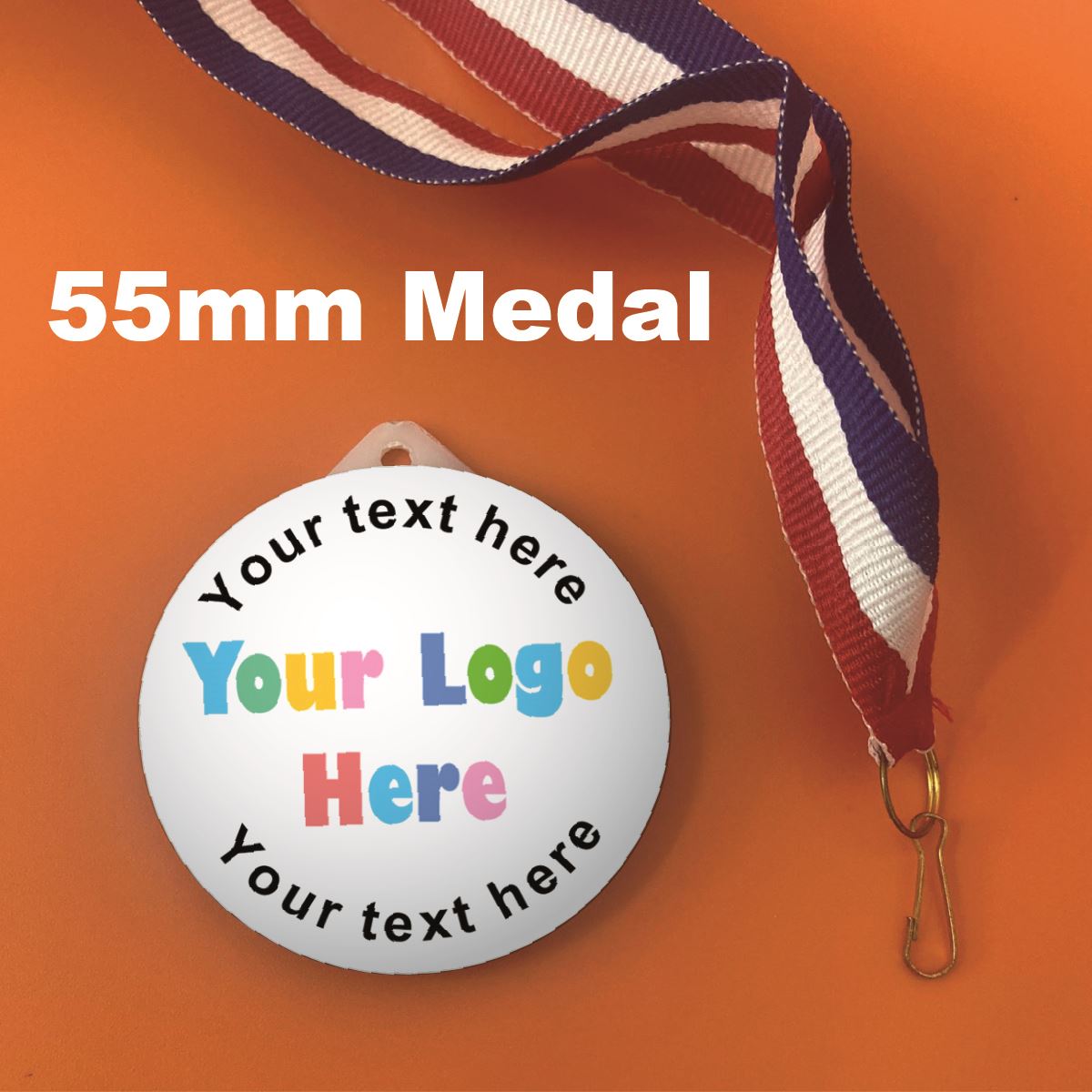 Create Your Own Medal - Personalise with your own image and text 55mm Large Plastic Medal FREE Ribbon and Certificate