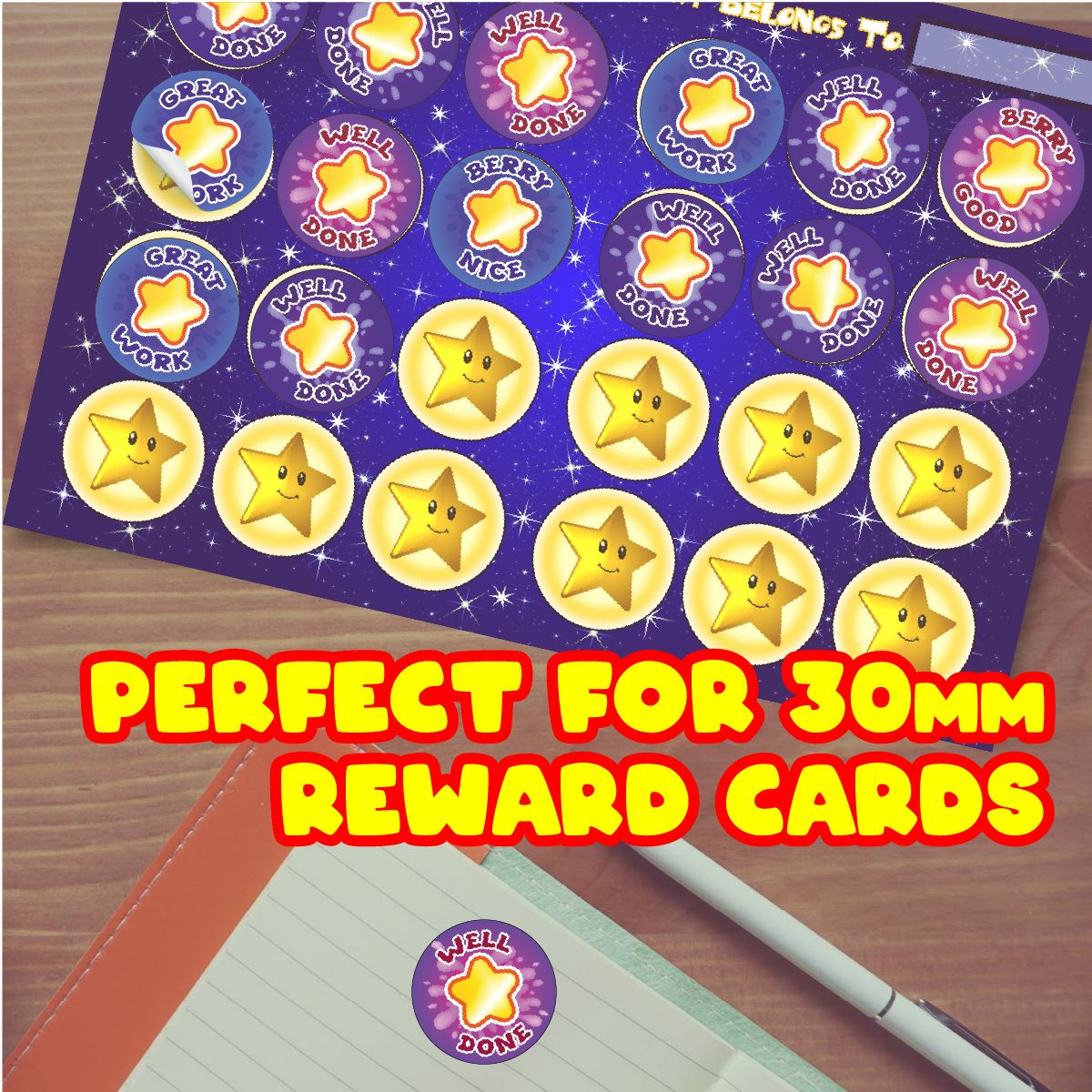 120 Mixed Berry Starburst 30mm Scented Reward Stickers for Teachers, Parents and Party Bags