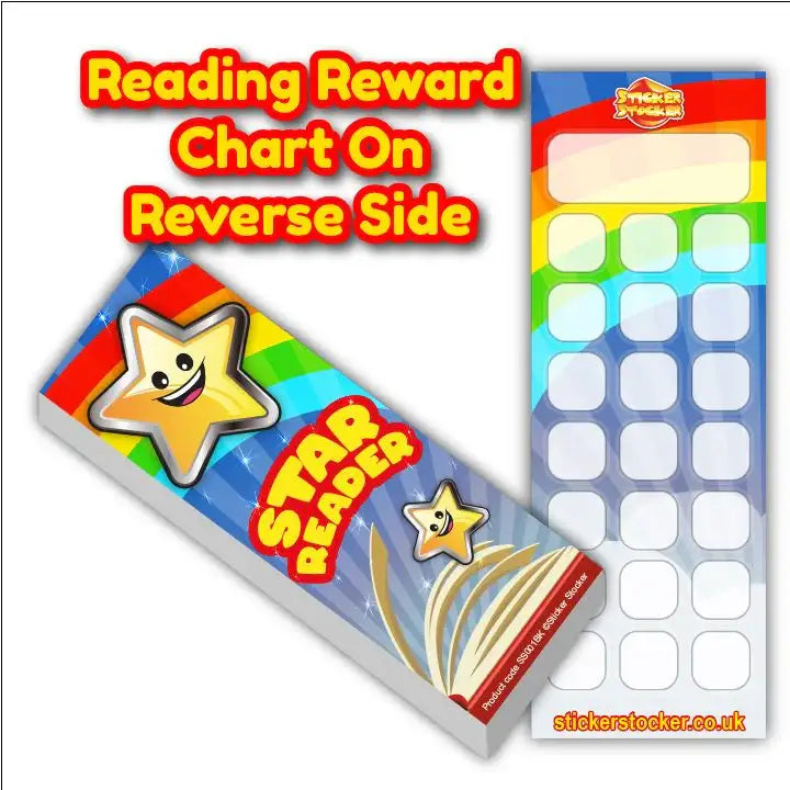 Star Reader reward bookmark with smiling star, reading reward chart, and colorful design
