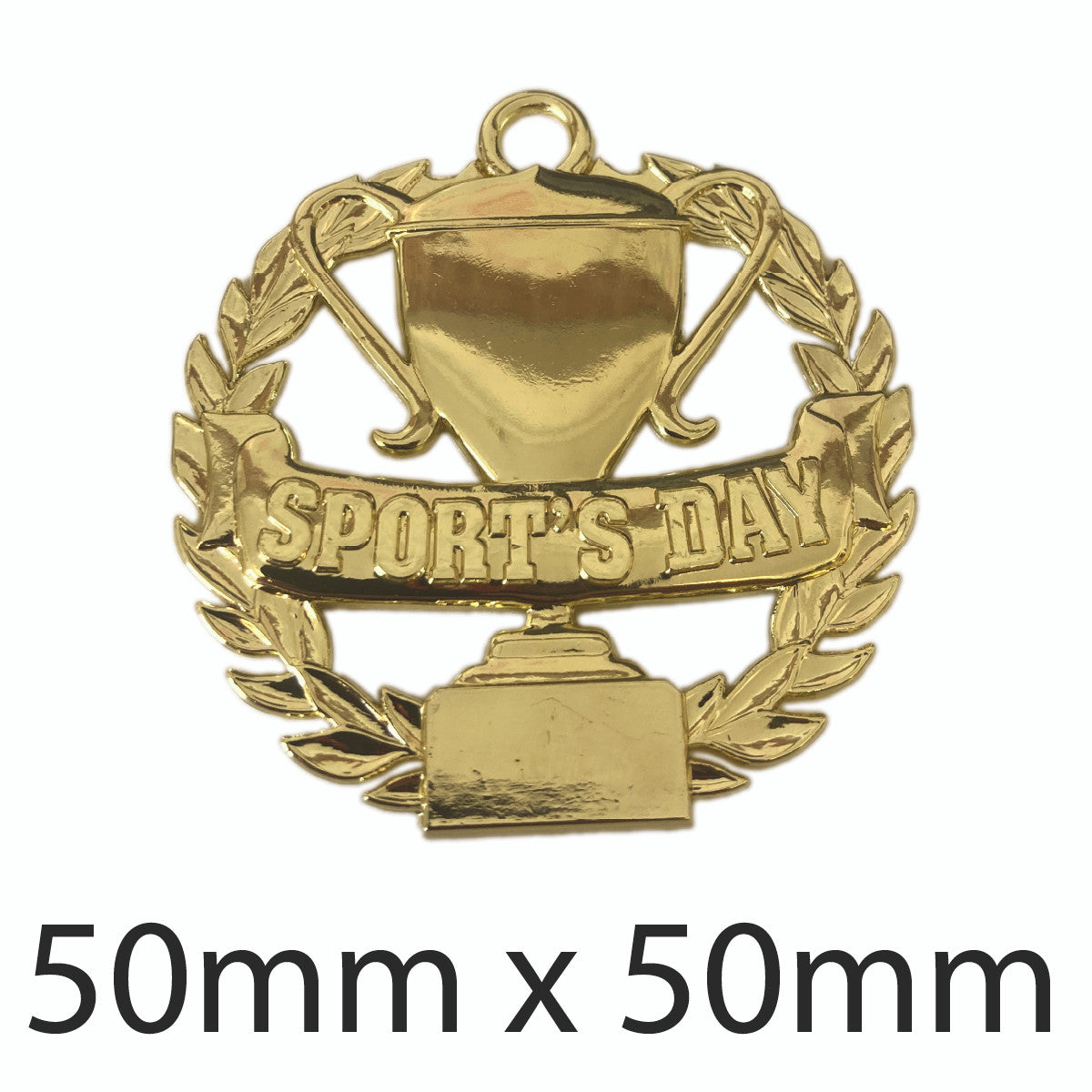Sticker Stocker - Sports Day Medal with FREE Ribbon 50mm Iron (Laurel Trophy Themed) Gold, silver or bronze