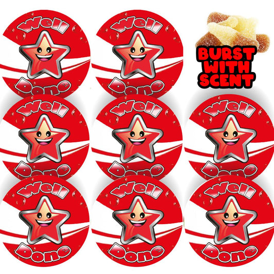 120 Cola Well Done Scented  30mm Reward Stickers for Teachers, Parents and Party Bags