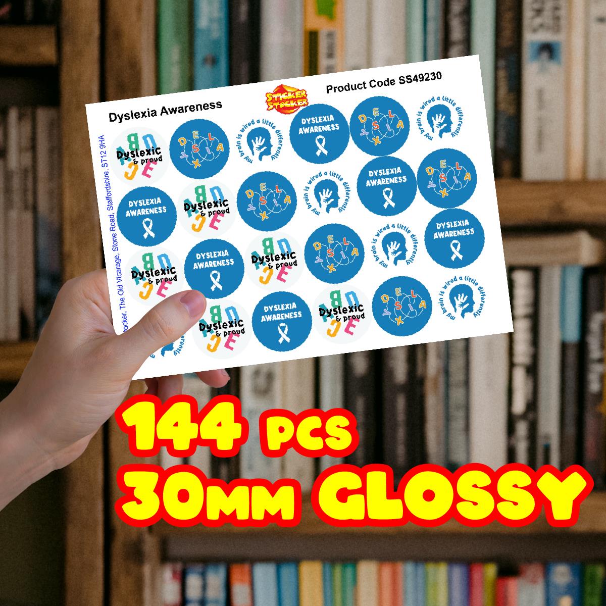 144 Dyslexia Awareness 30mm Reward Stickers for School Teachers, Parents and Nursery