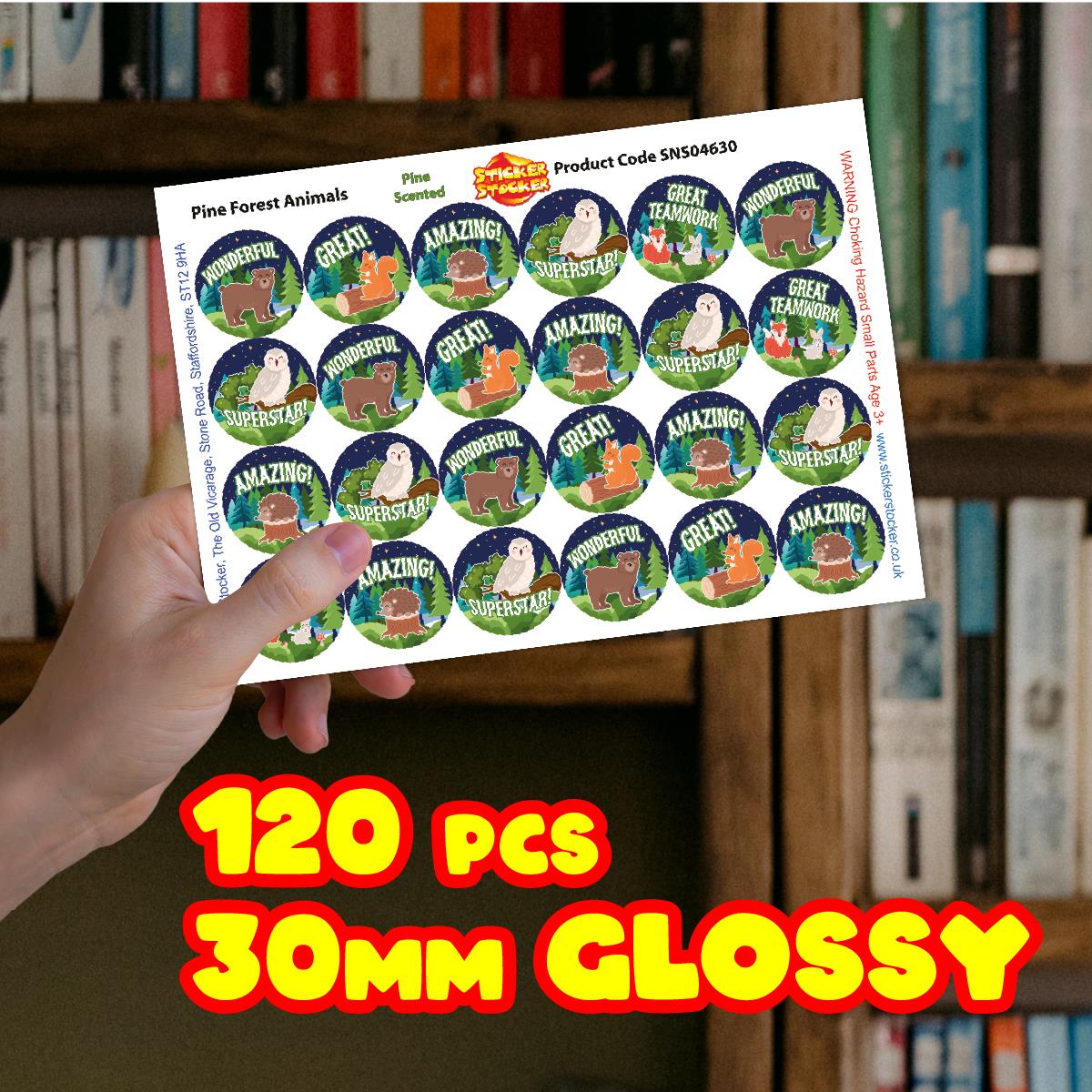 120 Forest Animals Pine Scented Stickers - 30mm Scented Stickers - For Teachers Nursery Parents