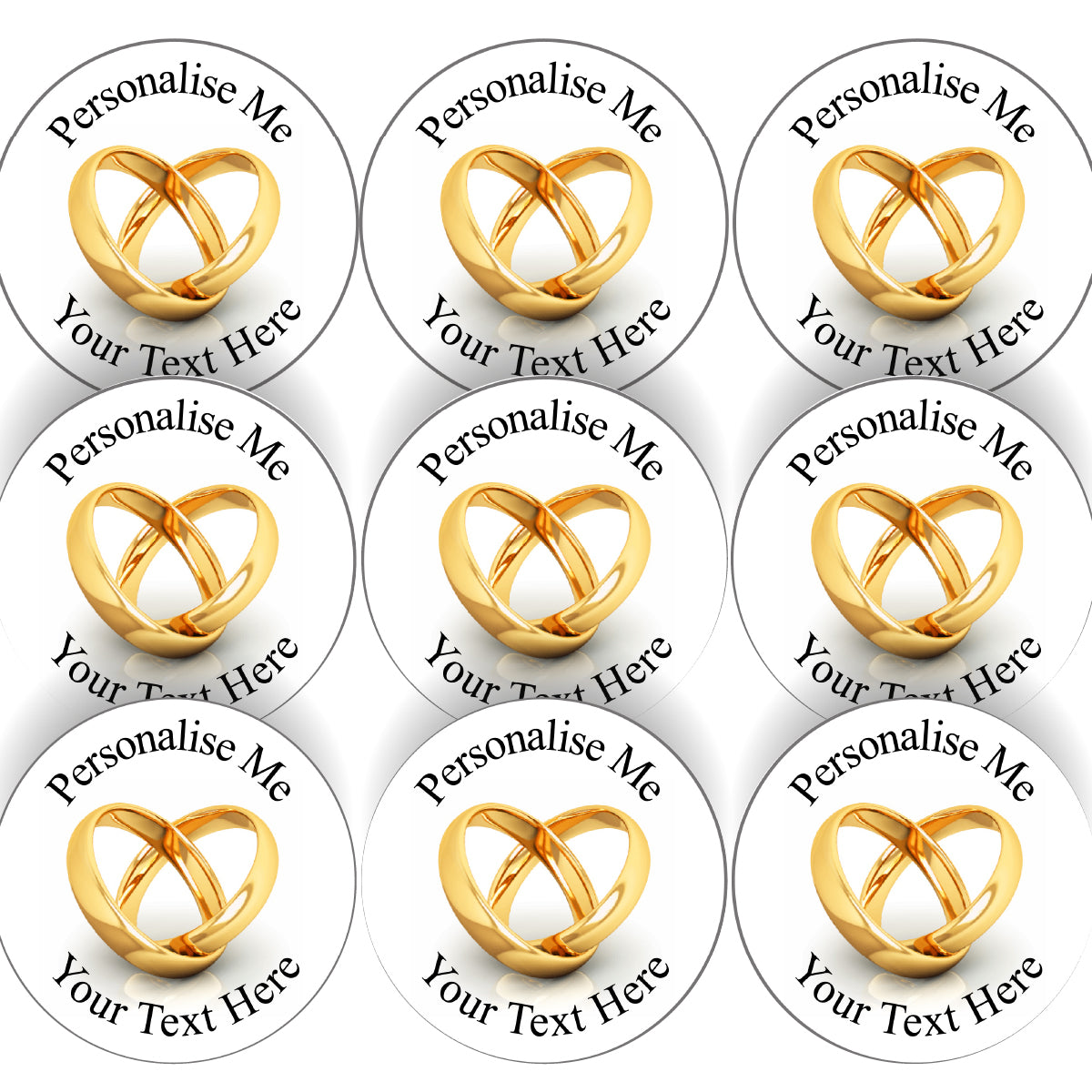 144 Wedding Ring Personalised 30mm Glossy Stickers Invitation Favours Labels