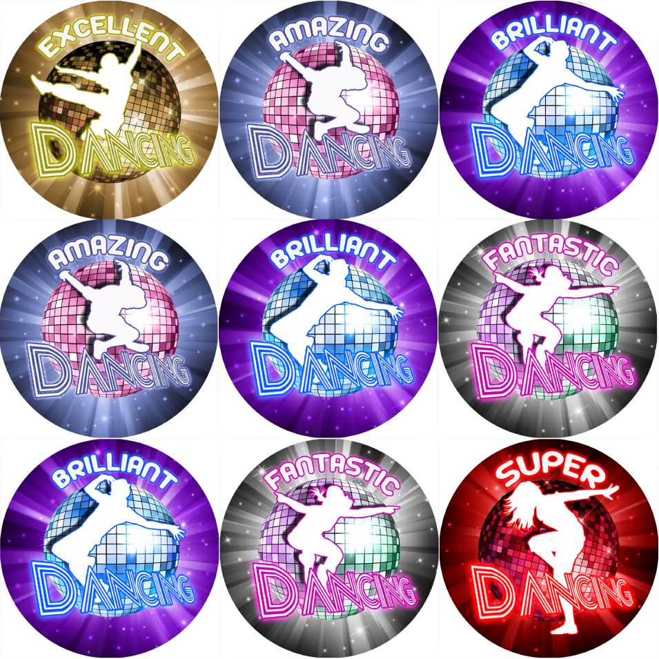 144 Dance Rewards 30mm Reward Stickers for Teachers, Parents and Party Bags