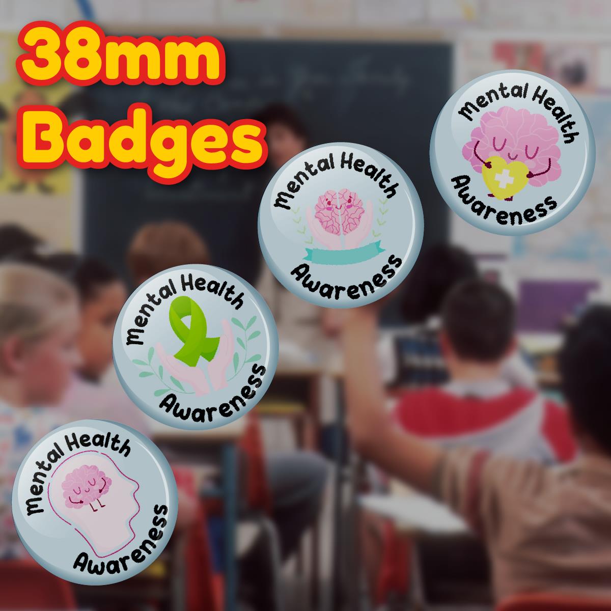 Mental Health Awareness Badge 38mm (Pack of 20 Pin Badges - 38mm)