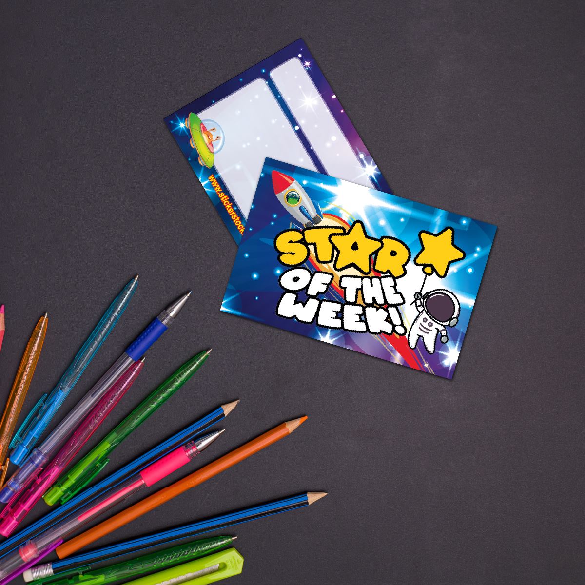 30 Space Star of the Week award cards for school teachers, wallet sized glossy reward cards