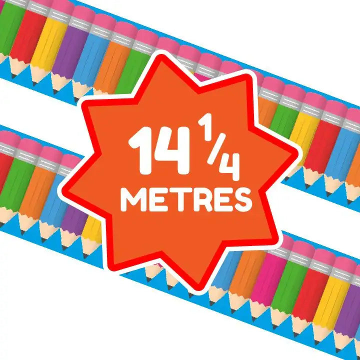 Colourful pencil border sticker strip, 14.25 metres length, for classroom decoration
