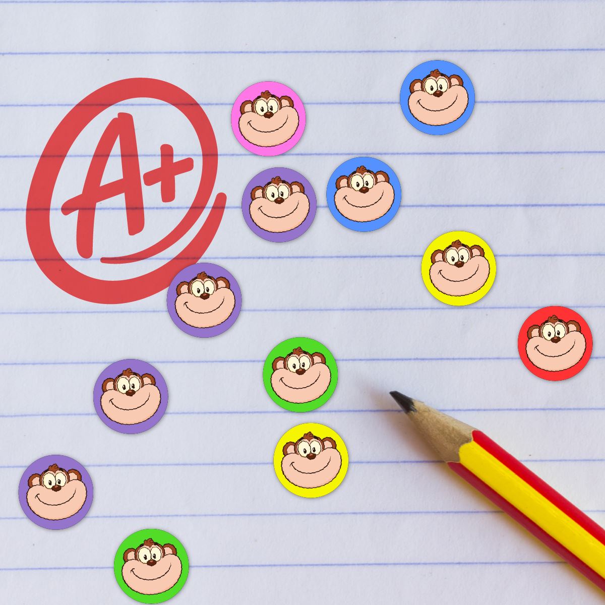900 Colourful Mini Monkeys 10mm Spot Reward Stickers for Teachers and Planner Charts