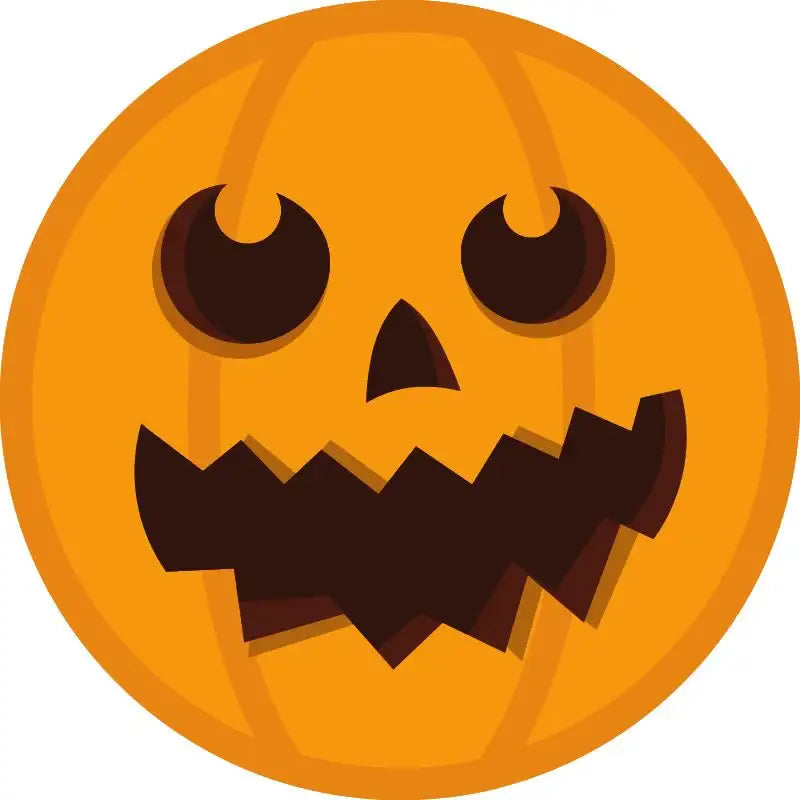 Cartoon jack-o'-lantern pumpkin sticker with jagged mouth and round eyes, Halloween reward
