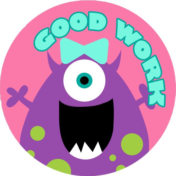 144 Girly Monsters Praise Words 30mm Reward Stickers for Teachers, Parents and Girls Party Bags