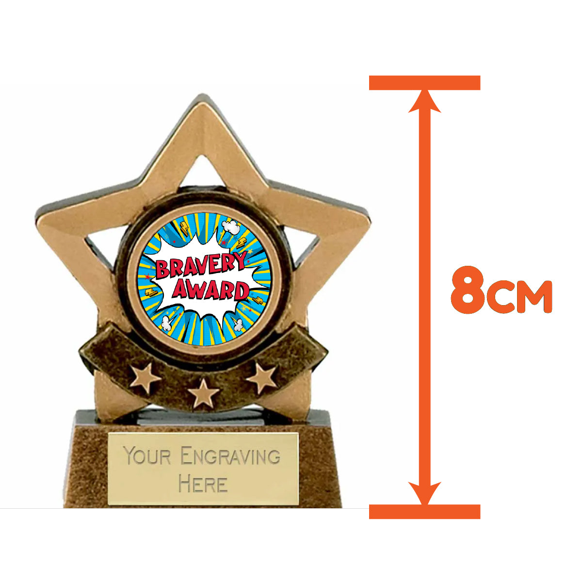 Mini Gold Star Bravery Award Trophy 8cm Resin FREE engraving and Certificate