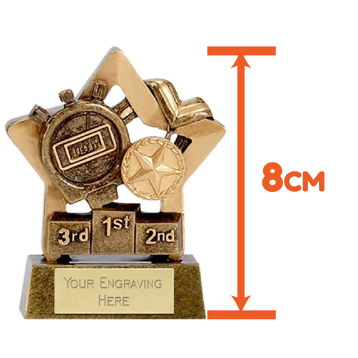 Sticker Stocker - Mini Star Podium Athletic Award Trophy 8cm Resin FREE engraving and Certificate