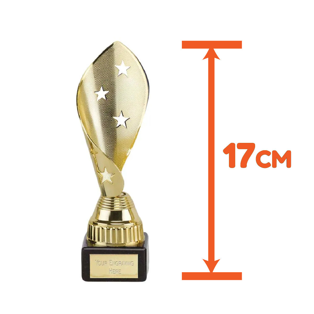 Sticker Stocker - Gold Cone Festival Star Award Trophy 17cm Plastic and Marble FREE engraving and Certificate