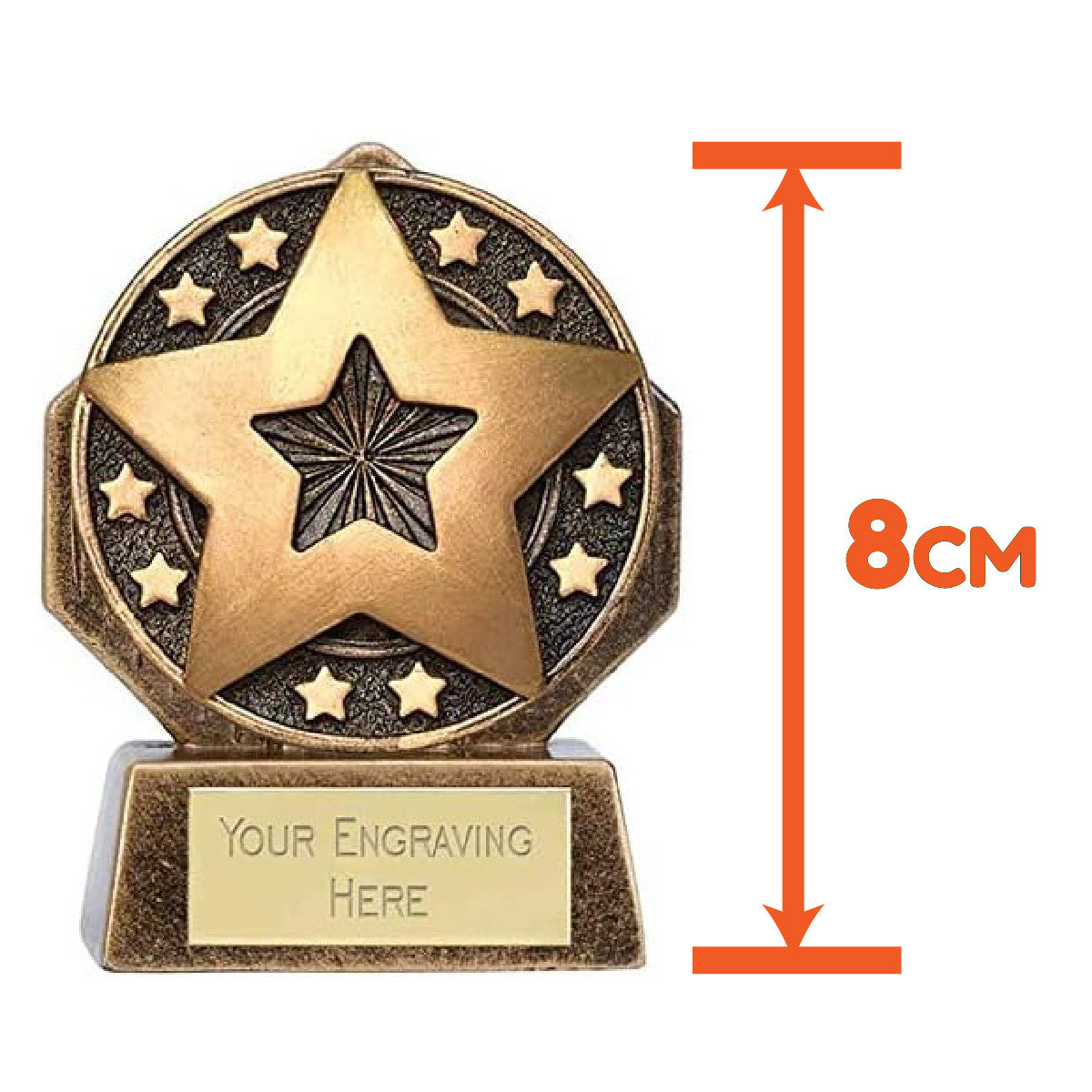 Sticker Stocker - Mini Peak Shield Star Award Trophy 8cm Resin FREE engraving and Certificate