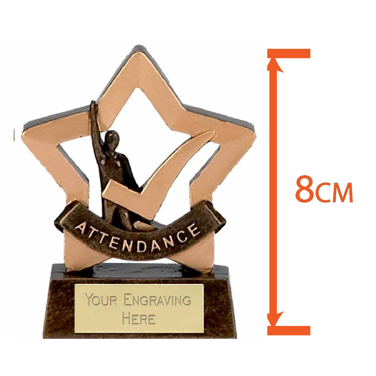 Sticker Stocker - Mini Star Attendance Award Trophy 8cm Resin FREE engraving and Certificate