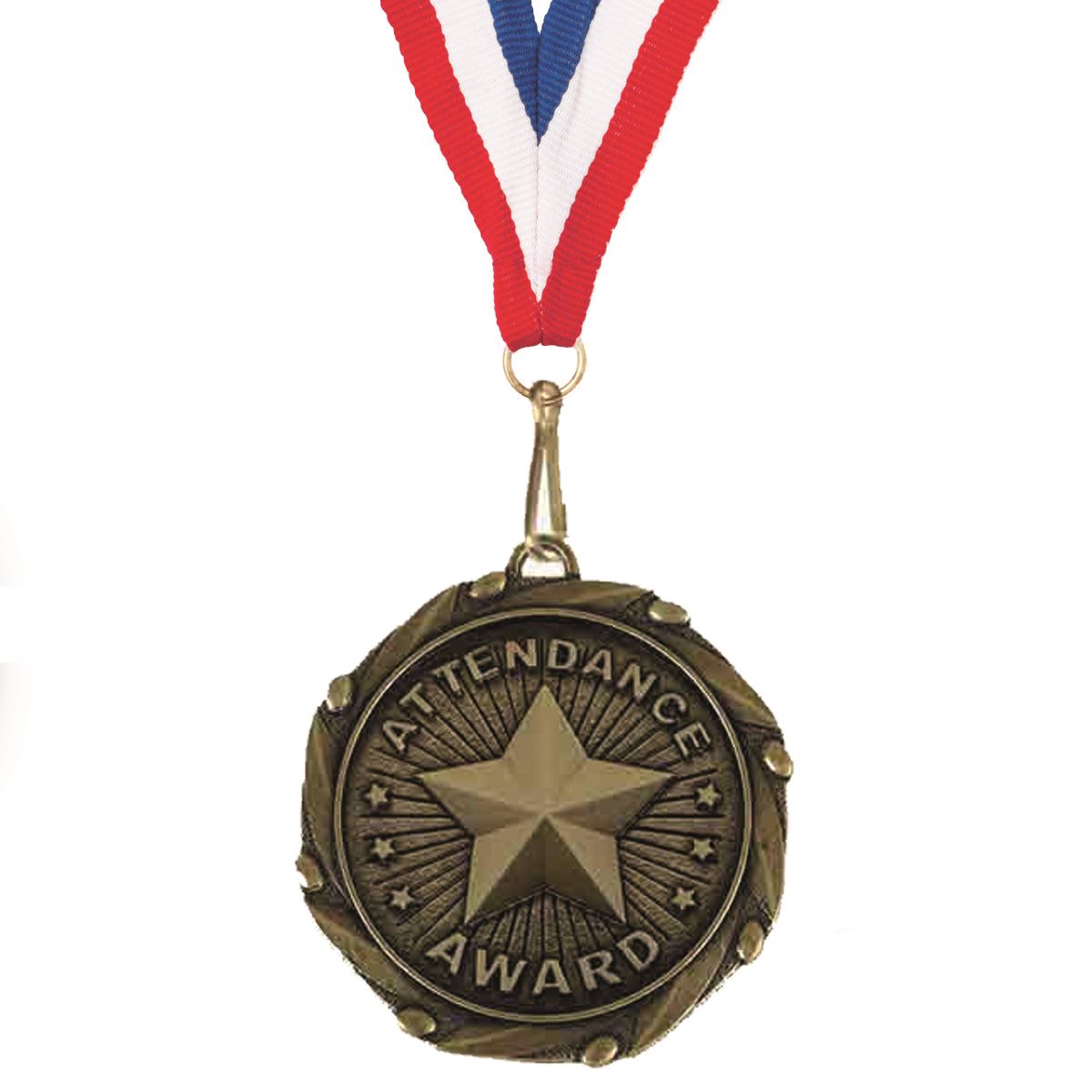 Attendance Award Medal with FREE Ribbon and Certificate 45mm Metal