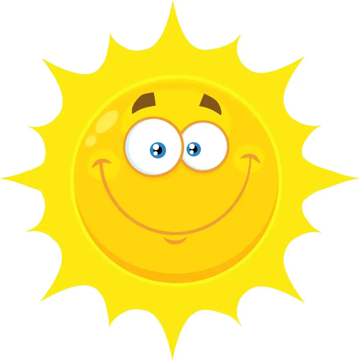 Smiling cartoon sun sticker with bright yellow rays and cheerful face for classroom rewards