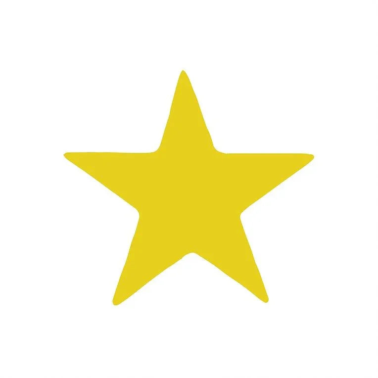 Yellow star sticker on white background, reward sticker for teachers and classrooms