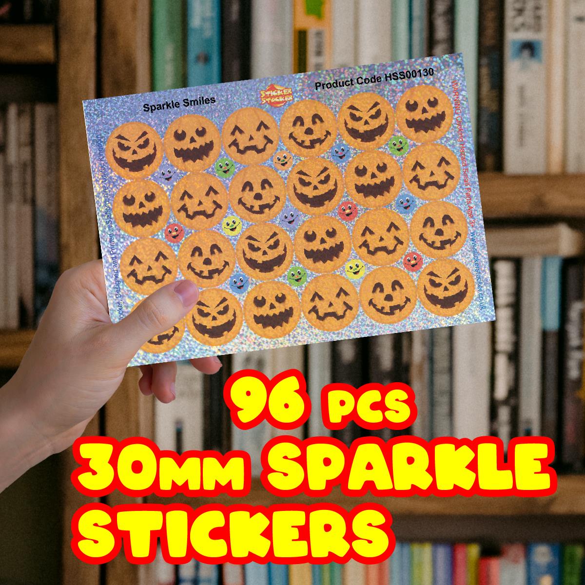 96 Sparkle Pumpkins Halloween Stickers 30mm + 60 Free Sparkle Smiles Reward Stickers for Teachers, Parents and Schools