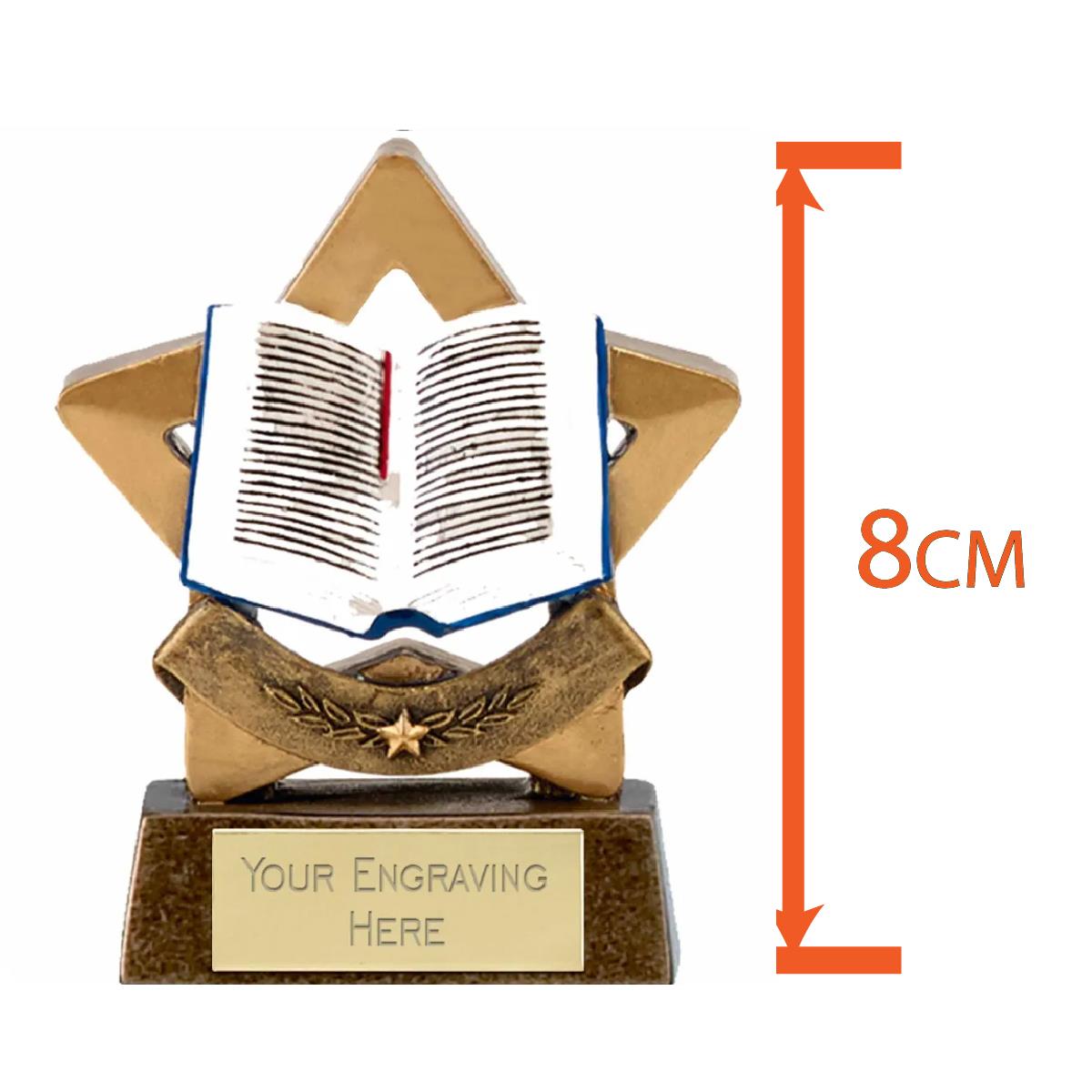 Mini Star Reading Book Award Trophy 8cm Resin FREE engraving and Certificate
