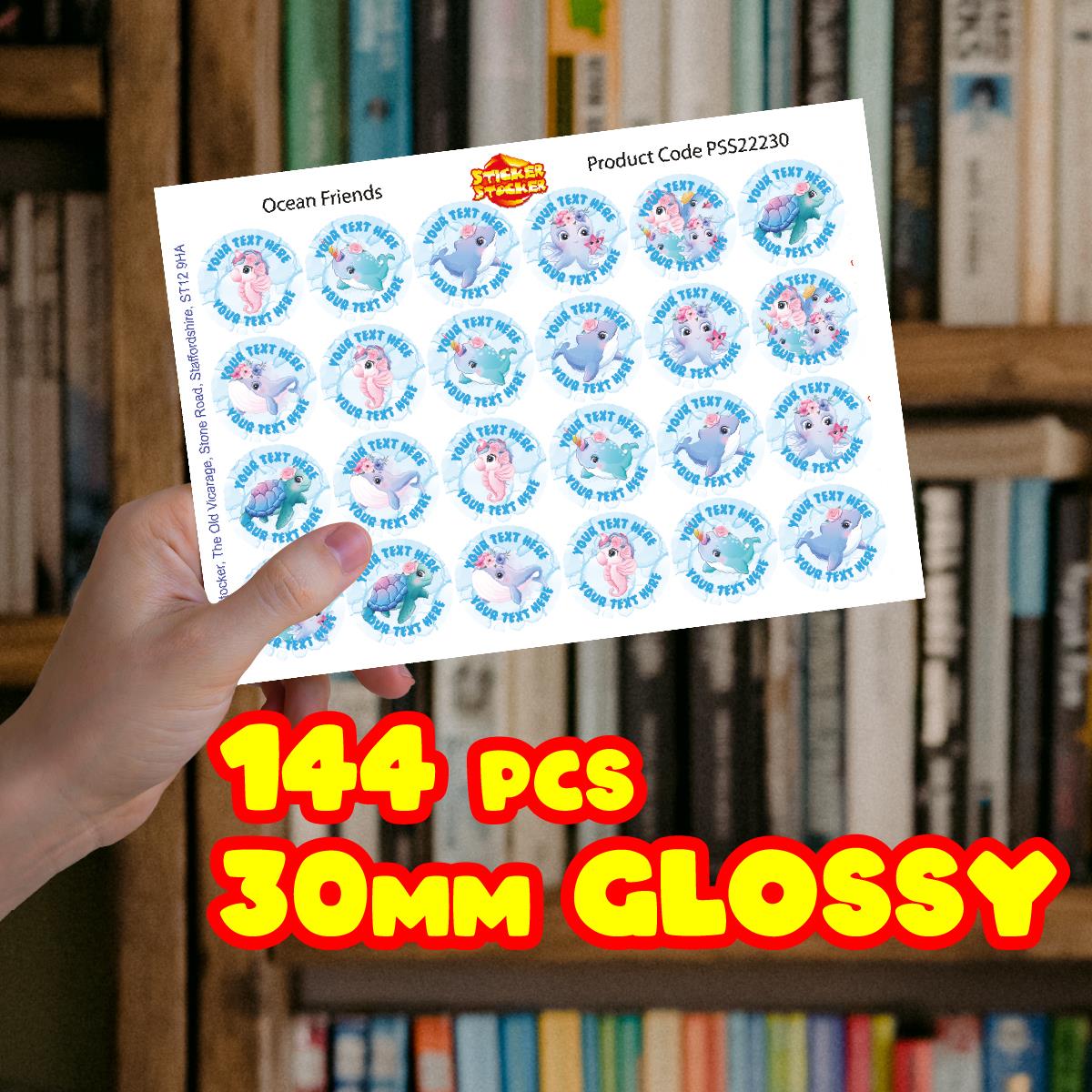 144 Ocean Friends Sea Themed Personalised 30mm Stickers - Reward Stickers for schools, nursery, teachers, parents