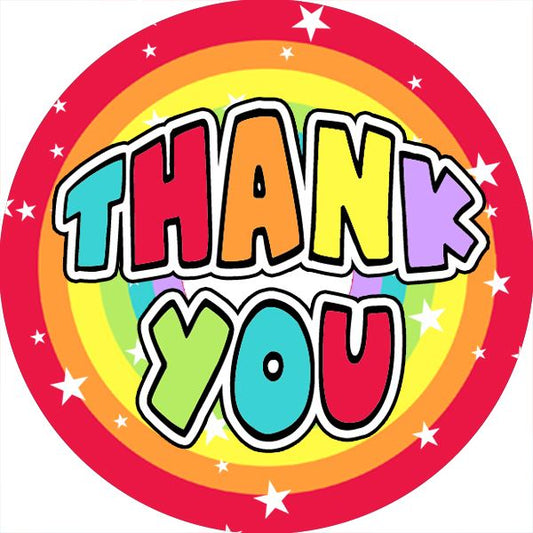 144 Thank You Rainbows 30mm Stickers for Teachers, Parents and Party Bags