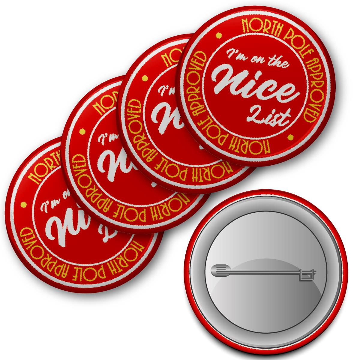 20 x Nice List Santa Button Badges (Pack of 20 Pin Badges - 38mm)