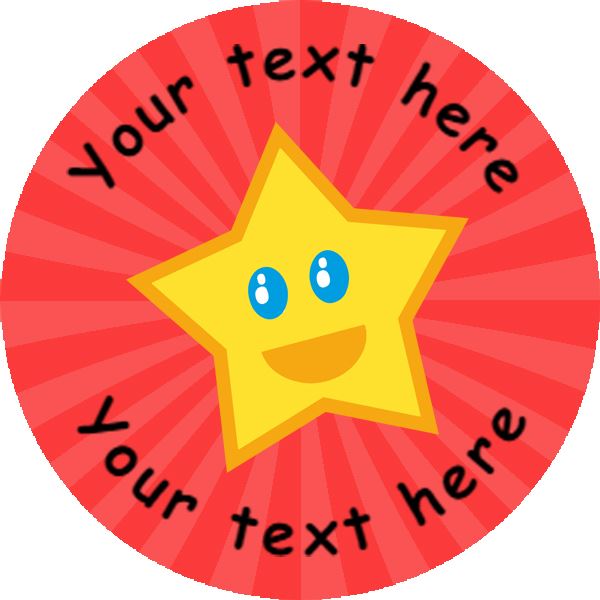 144 Happy Star Personalised (Red Background) 30mm Reward Stickers for School Teachers, Parents and Nursery