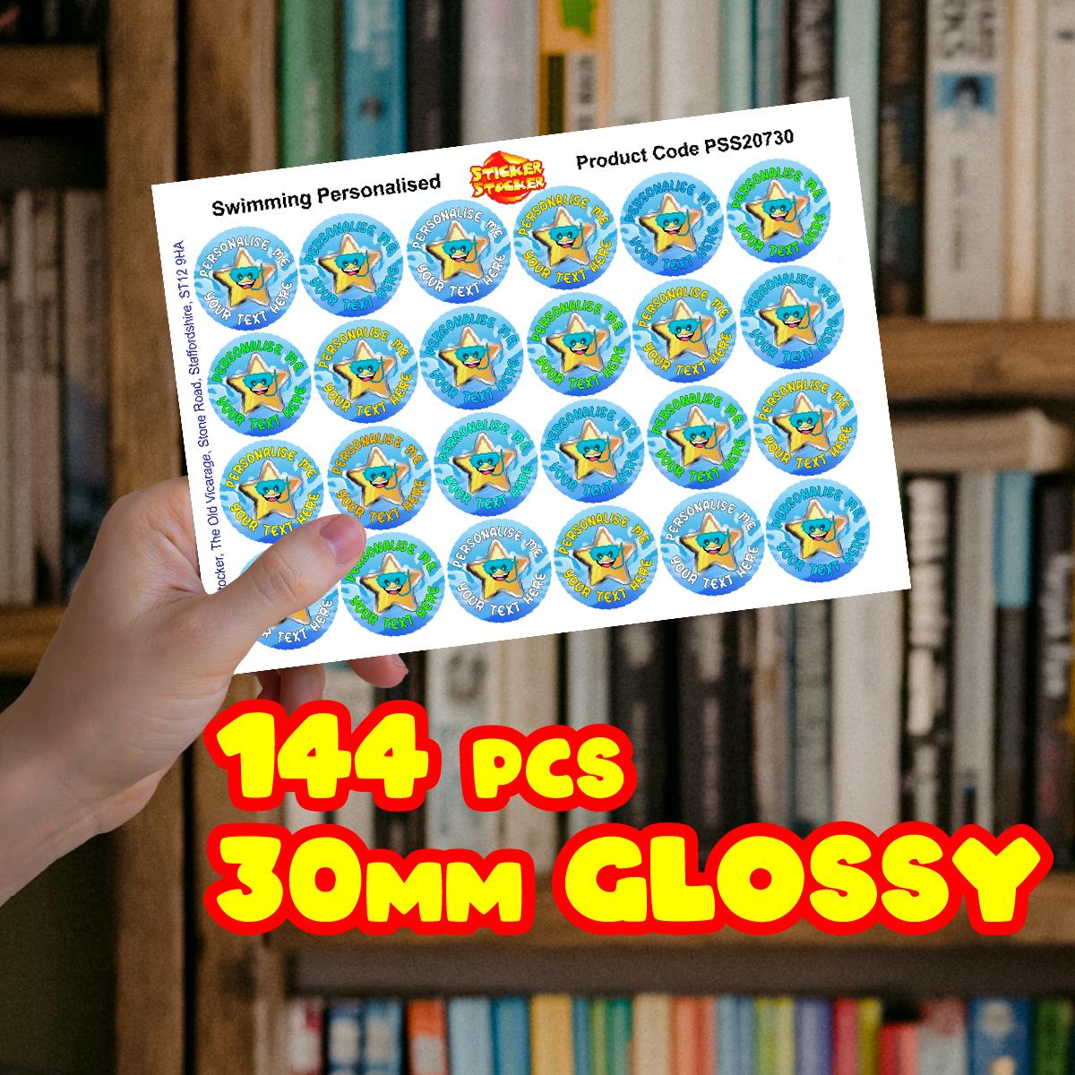 144 Personalised 30mm Swimming Children Reward Stickers for Swim School Teachers