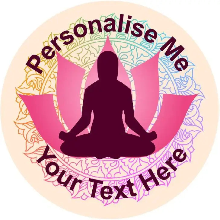 Customizable meditation sticker with lotus flower, mandala pattern, and silhouette design
