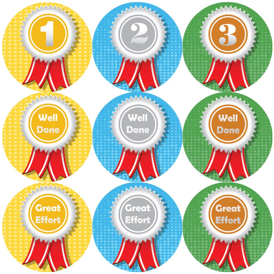 144 Sports Day Rosettes 1st 2nd 3rd 30mm Reward Stickers for Teachers, Parents and Schools