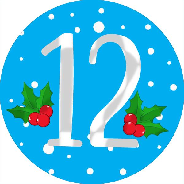 144 12 Days of Christmas Countdown Advent Number Stickers 1-12 30mm Glossy Stickers