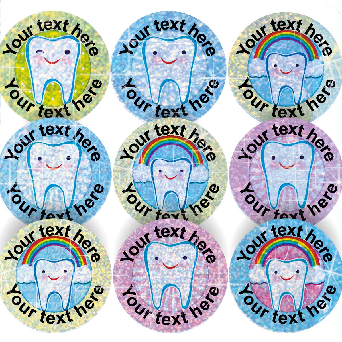 96 Personalised Sparkle Happy Teeth 30mm Reward Stickers + 60 Free Sparkle Smiles for School Teachers, Parents and Nursery