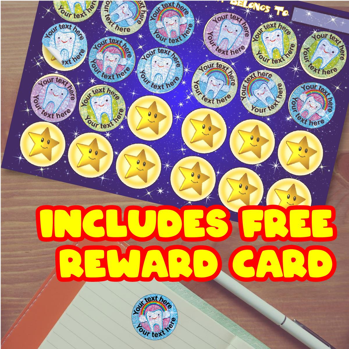 96 Personalised Sparkle Happy Teeth 30mm Reward Stickers + 60 Free Sparkle Smiles for School Teachers, Parents and Nursery