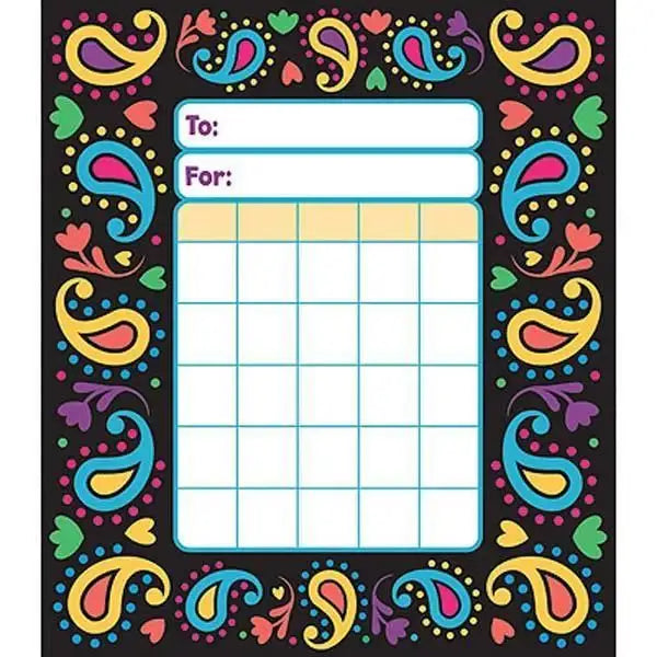 Colorful paisley classroom reward chart sticker with blank to and for fields