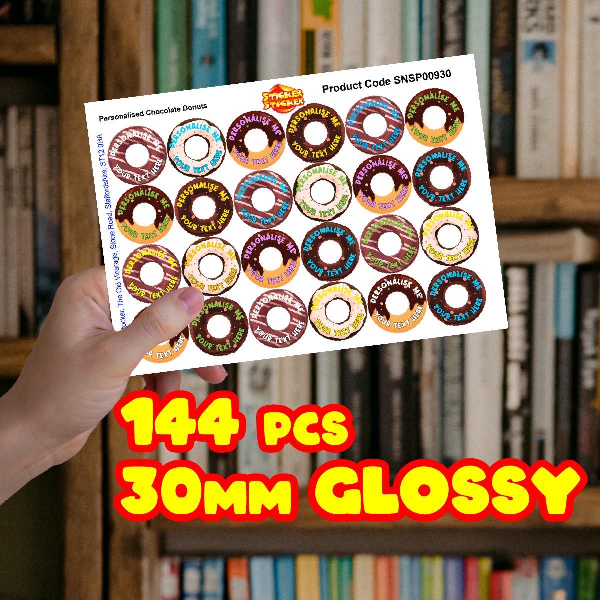 120 Chocolate Scented Donut Personalised Stickers - Personalised 30mm Scented Stickers - For Teachers Nursery Parents
