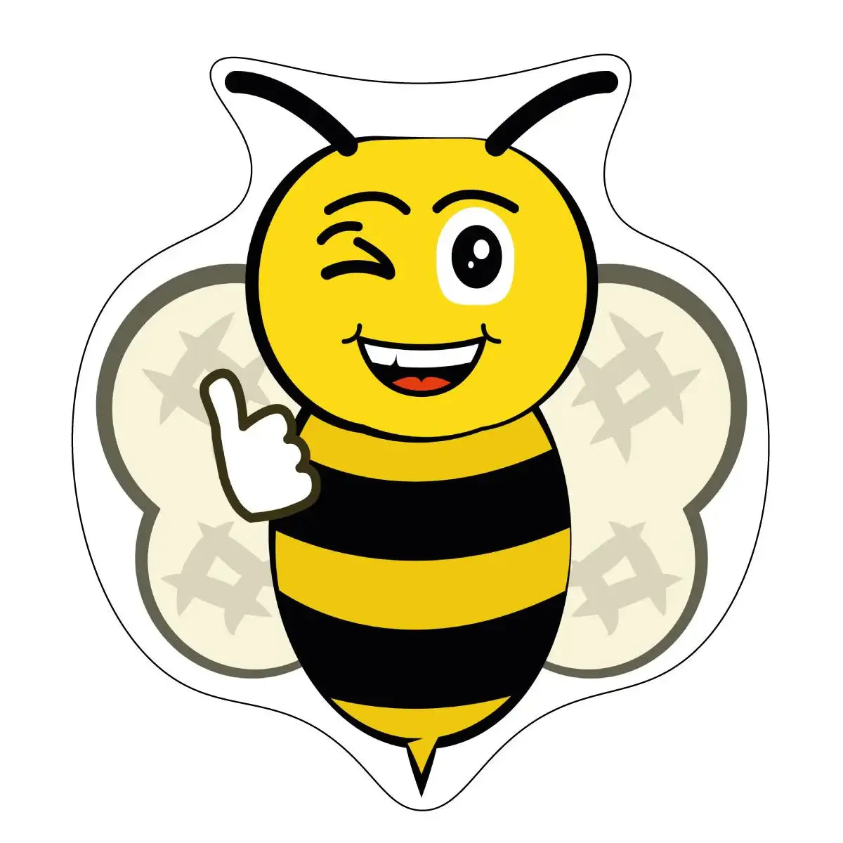 Cute cartoon bee sticker winking and giving a thumbs up, ideal for classroom rewards.