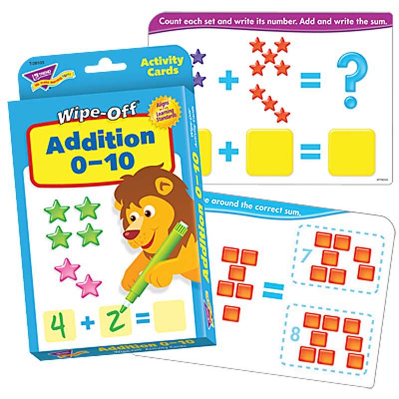 Addition 0-10 Wipe Off Educational Activity Game Cards