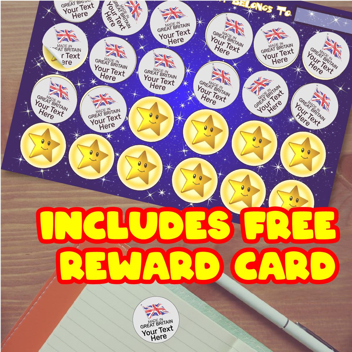 144 Personalised Made in Great Britain 30mm Union Jack UK Glossy Stickers Labels