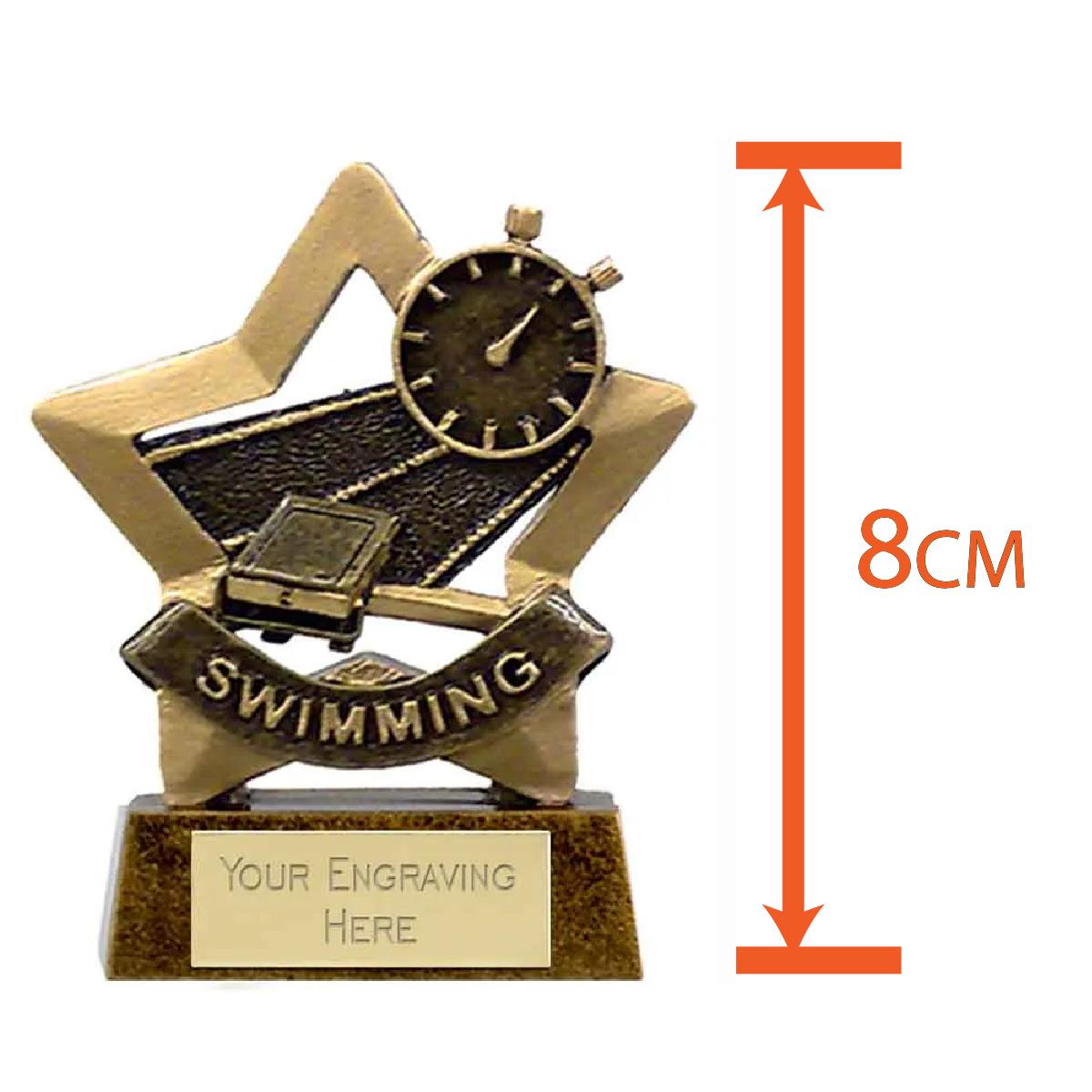 Mini Star Swimming Award Trophy 8cm Resin FREE engraving and Certificate