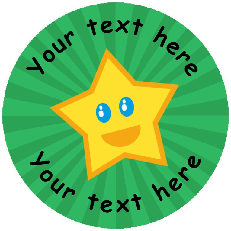 144 Happy Star Personalised (Green Background) 30mm Reward Stickers for School Teachers, Parents and Nursery