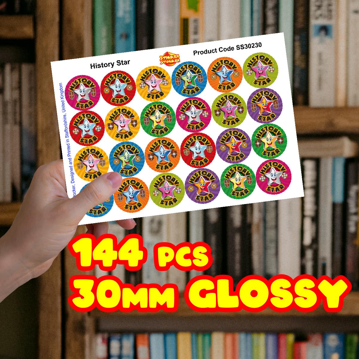 144 Star History - 30mm - Glossy Reward Stickers for Teachers & Parents