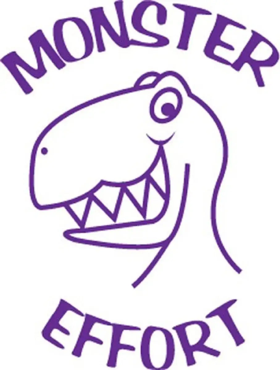 Purple reward sticker with smiling cartoon monster and the words 'Monster Effort'.