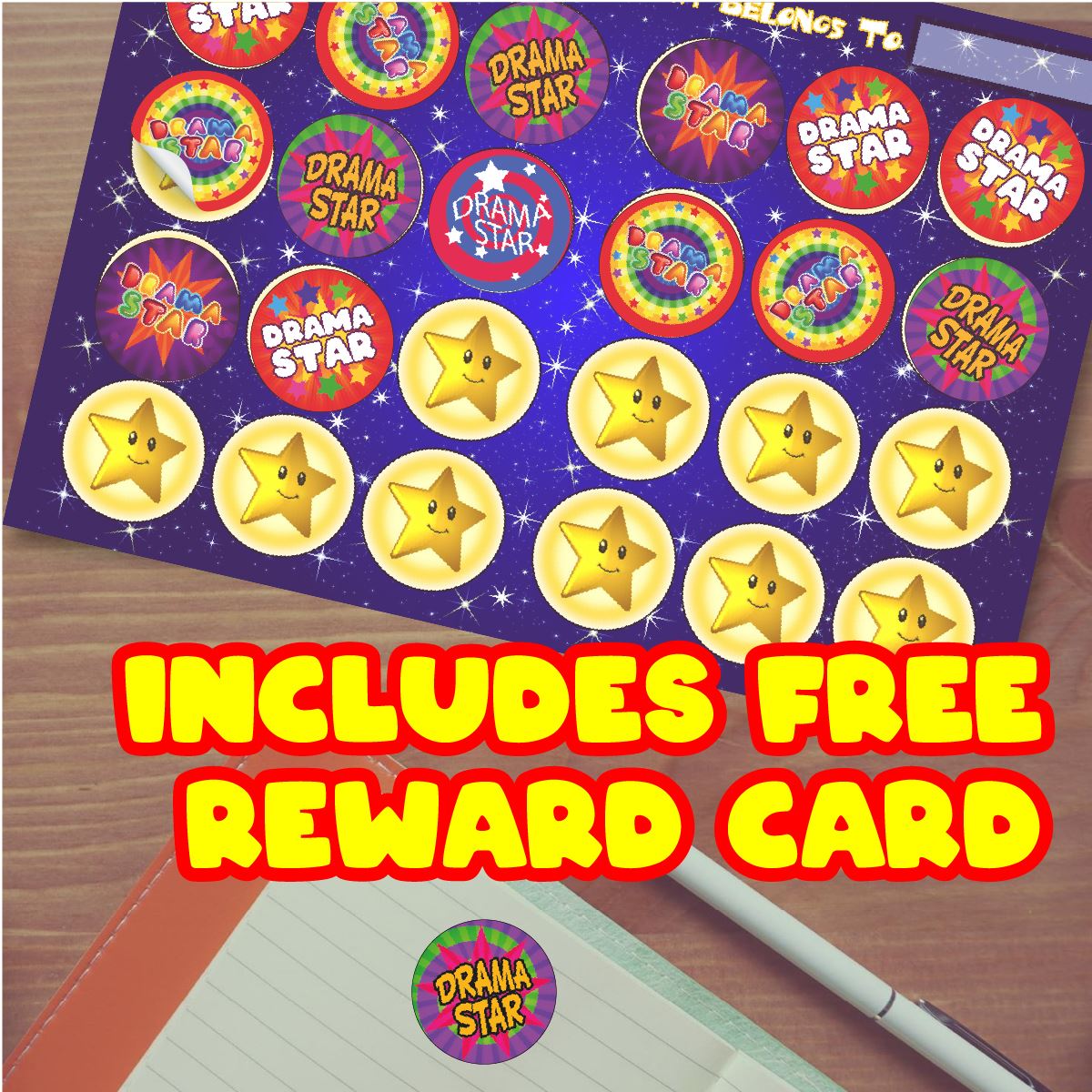 144 Drama Star Stickers - 30mm - Glossy Reward Stickers for Teachers & Parents