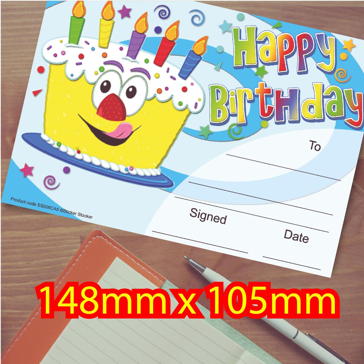 30 Happy Birthday Cake themed award certificates for school teachers, 250gsm A5 silk finish card